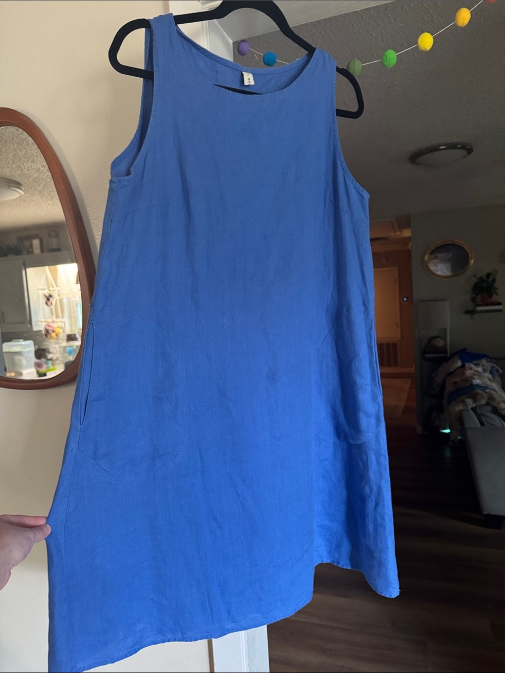 Blue linen Sleeveless A-Line Women’s Dress Large